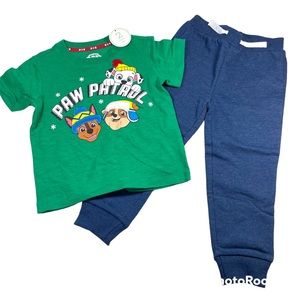 NWT Paw Patrol screen print green tee with fleece jogger size 3T